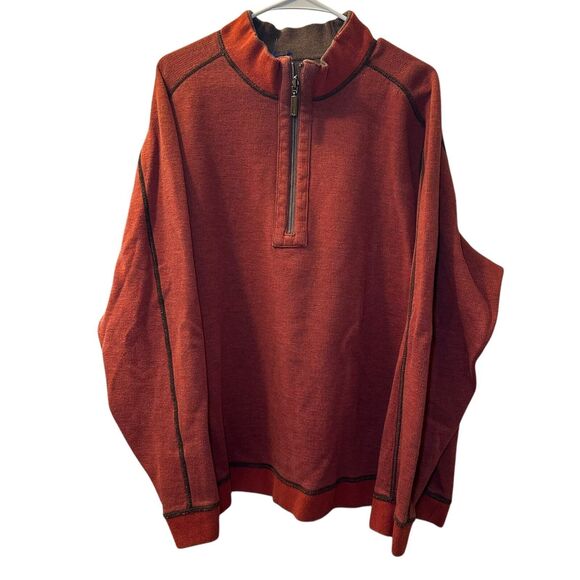 Tommy Bahama REVERSIBLE Pullover Sweater Men Size XL Orange/Brown Fishing Marlin - Picture 1 of 6